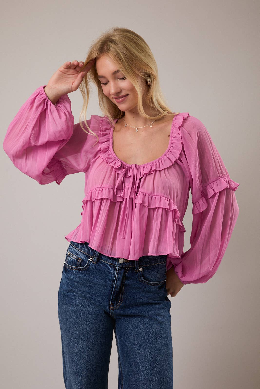 LE LIS - Wholesale Blouse - Women's - SCOOP NECK RUFFLE DETAIL BLOUSE0
