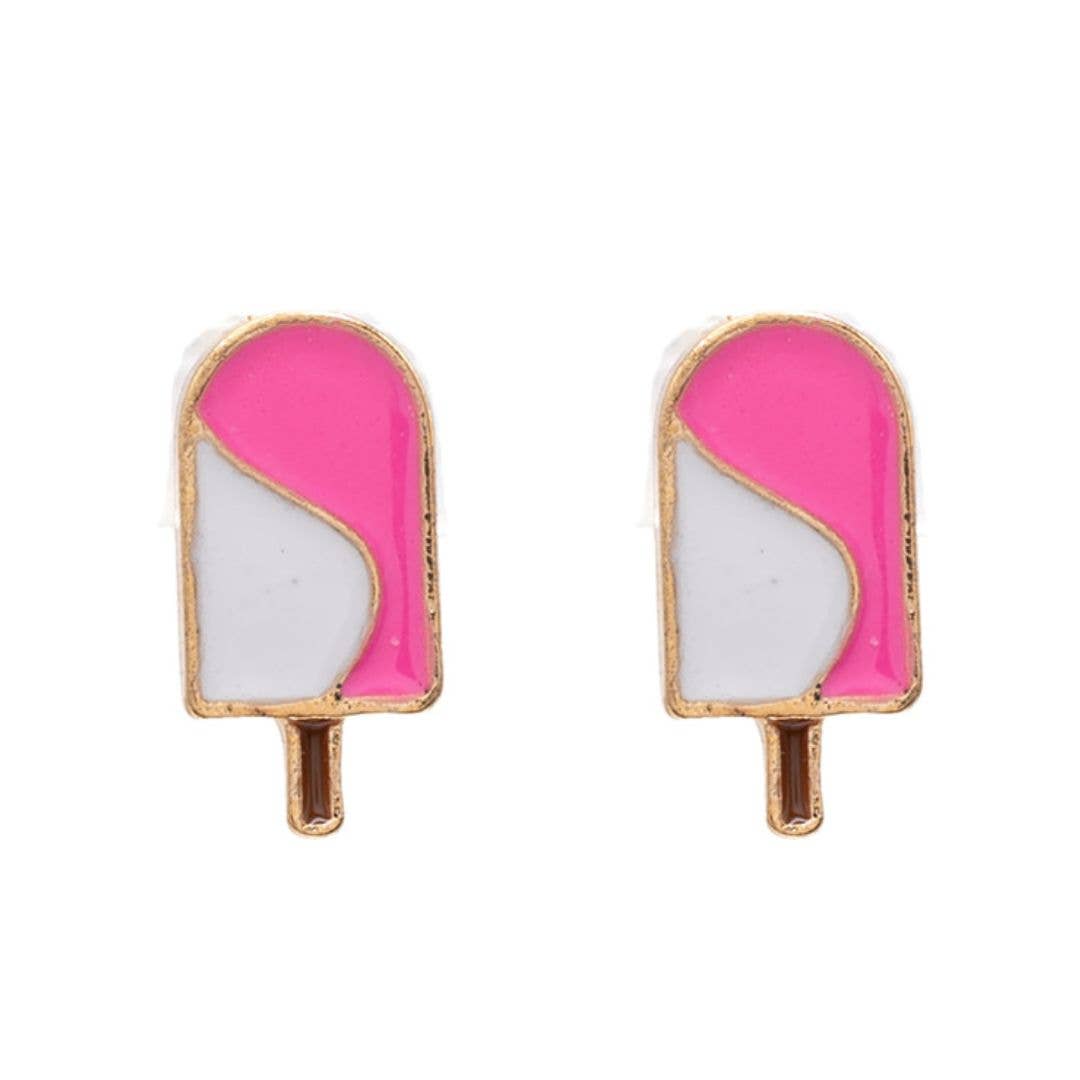 Rebecca Accessories LLC - Wholesale Earrings - Kids - Pink Popsicle Ice Cream Enamel Post Stud Earring Children's0
