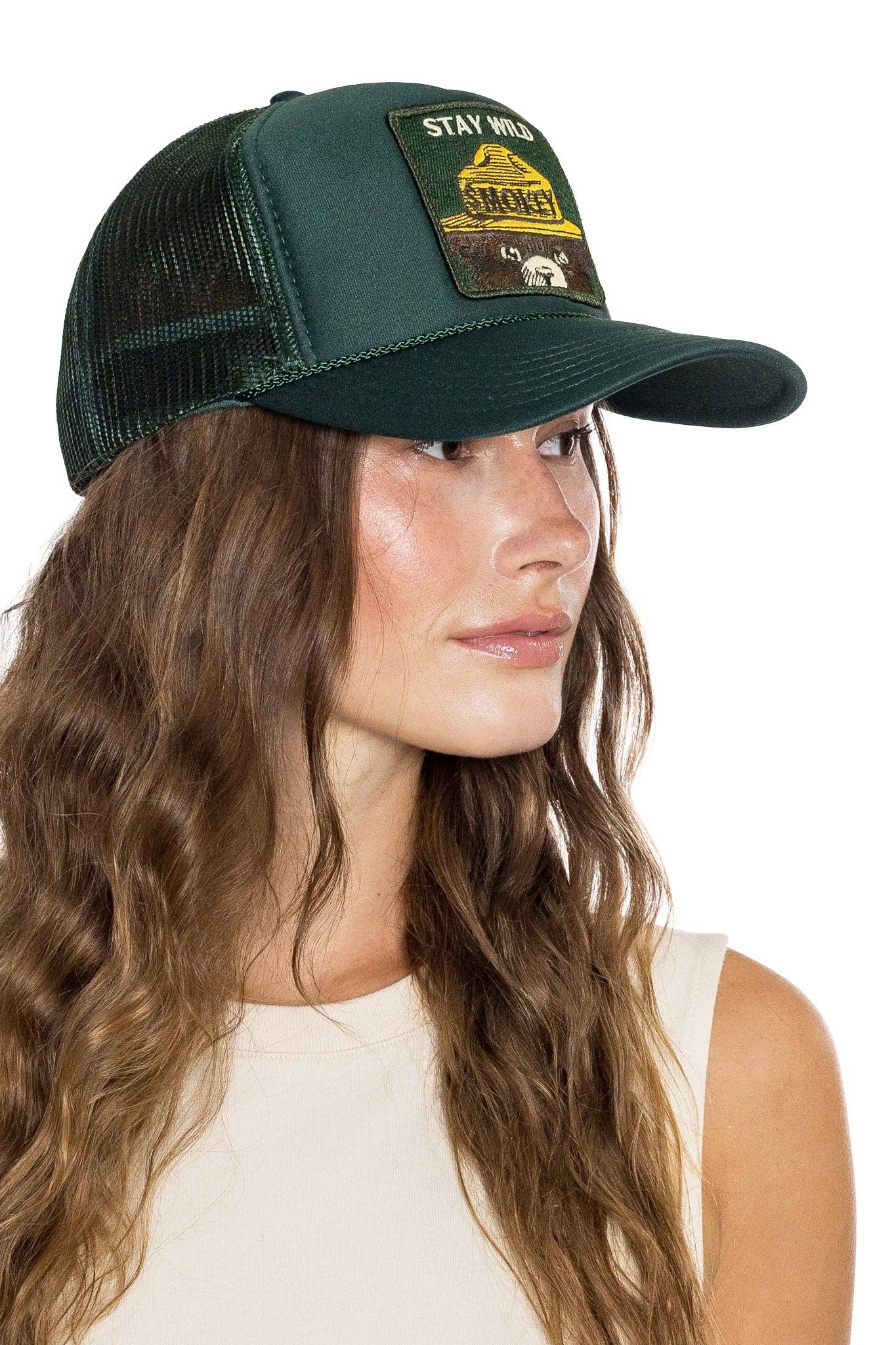 Stay Wild Trucker Hat in Deep Green for wholesale on Faire4