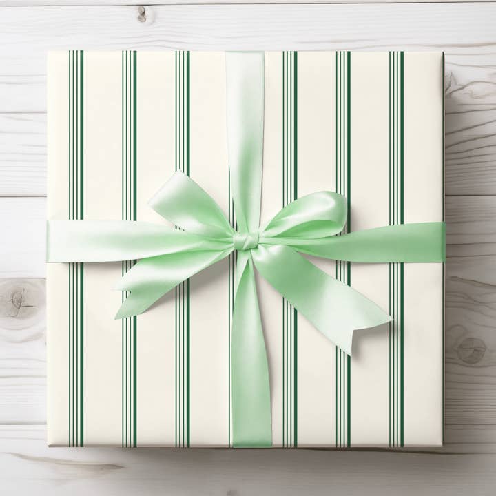 Lokipawz - Wholesale Flat Wrap - Elegant Green Striped Wrapping Paper14