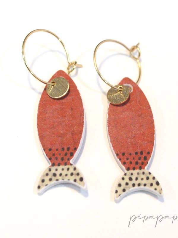 red hoop fish earring for wholesale by Pipapaper