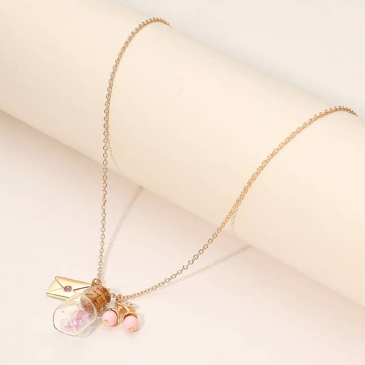 Sensibling Corp. - Wholesale Pendant/Charm Necklace - Whimsical Glass Bottle Envelope Cherry Charm Pendant Necklace6