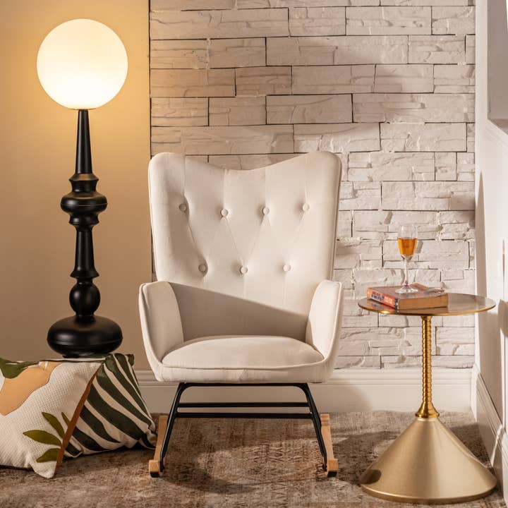 Urban Meuble - Wholesale Rocking Chair - Rocking chair off-white velvet EPPING SMALL VELVET BEIGE2