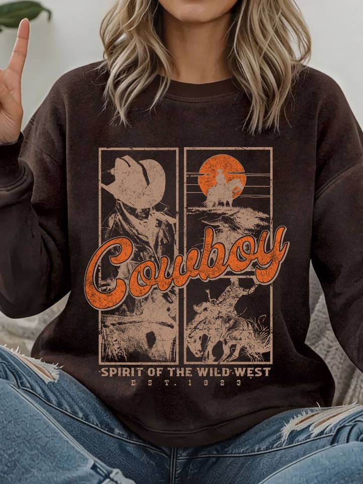 COWBOY WILD WEST MINERAL GRAPHIC TERRY SWEATSHIRTS for wholesale by Rustee Clothing