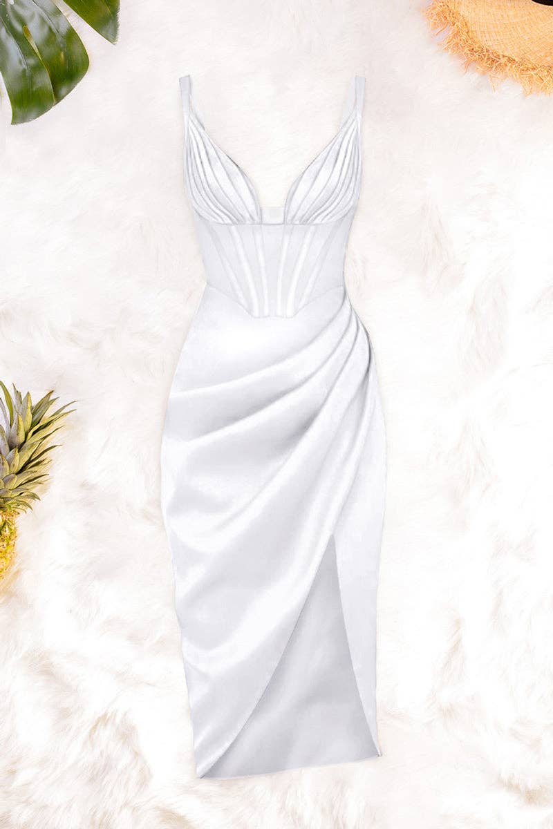 Weiß | Bianca Bianca Drapiertes Midikleid für den Großhandel auf Faire0