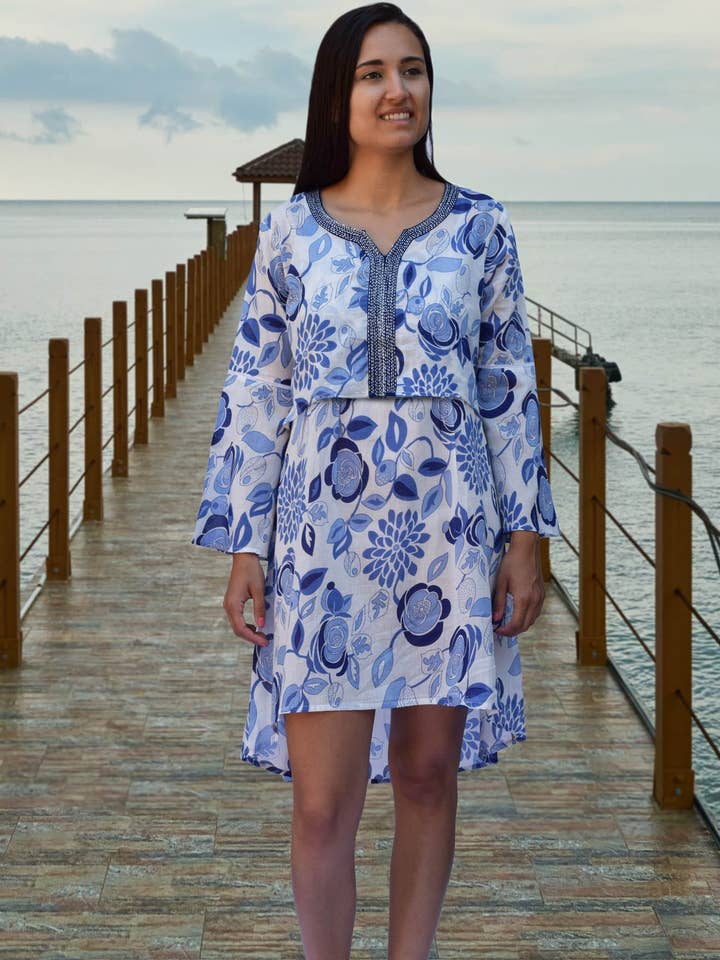 ERA Hand Embroidered Mulmul/Cotton Voile Printed Summer Dress for wholesale by Ayurvastram