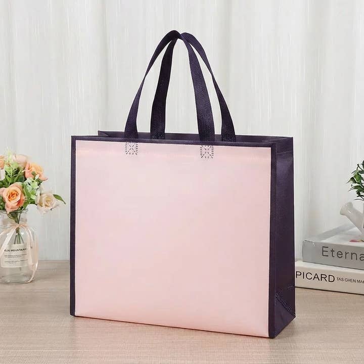50pcs, 3 Sizes Light Pink w/ Black Border Non-woven Gift Bag for wholesale by ByHome