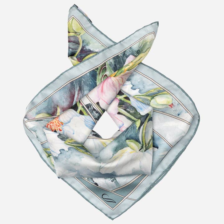 Odetta - Silk Bandana - Misty Blue for wholesale by Elizabetta Made in Italy USA