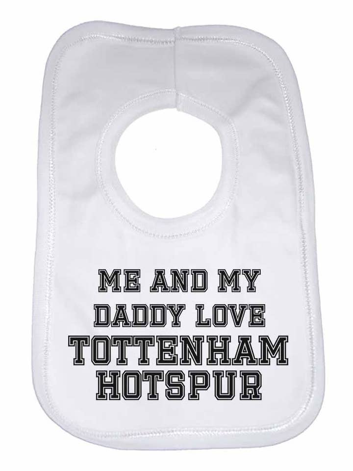 Me and My Daddy zijn dol op Tottenham Hotspur, voor voetbal- en voetbalfans, uniseks babyslabbetjes voor wholesale door Little Ratbag