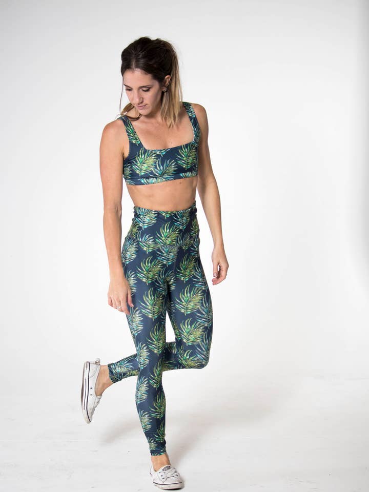 Long High-Waist Legging - New Leaf Watercolour for wholesale by Trevena