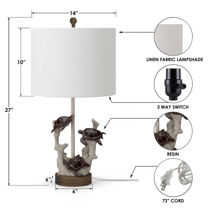 Natural 27'' Coastal Turtle Table Lamps, 3-Way Switch, Set Of 2 for wholesale on Faire4
