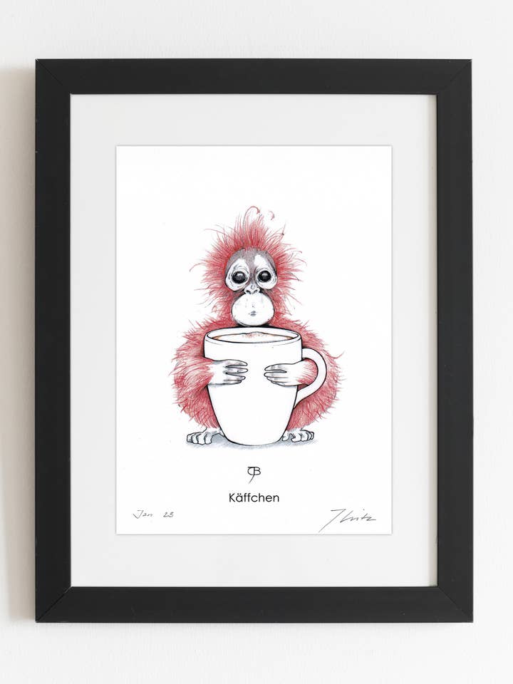 Stampa artistica in cornice di legno - 20 x 26 cm - «Little Käffe» per la vendita all'ingrosso da parte di Julian Opitz