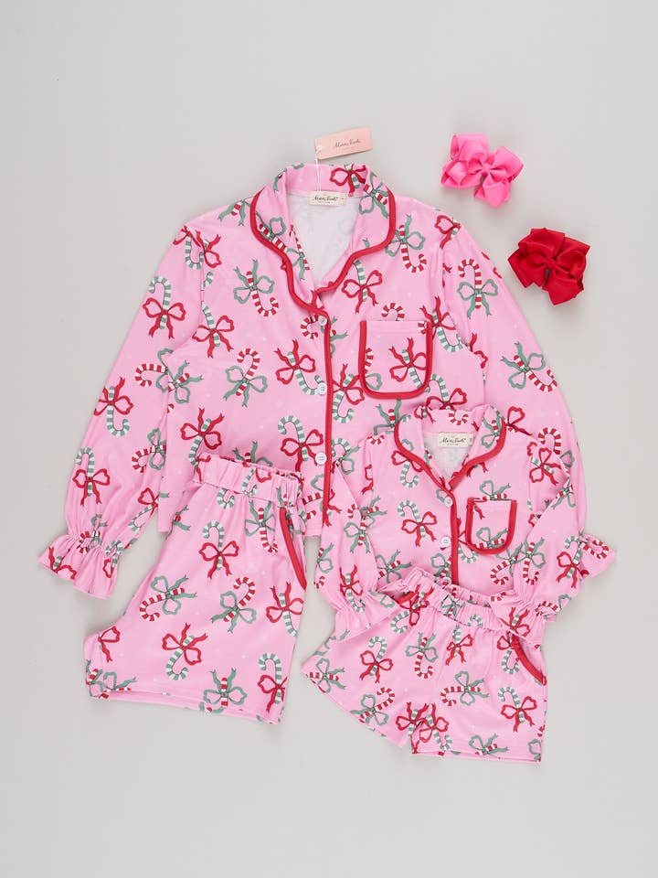 Mom & Me Candy Cane Cutie Cropped Pajamas for wholesale by Marie Nicole Clothing