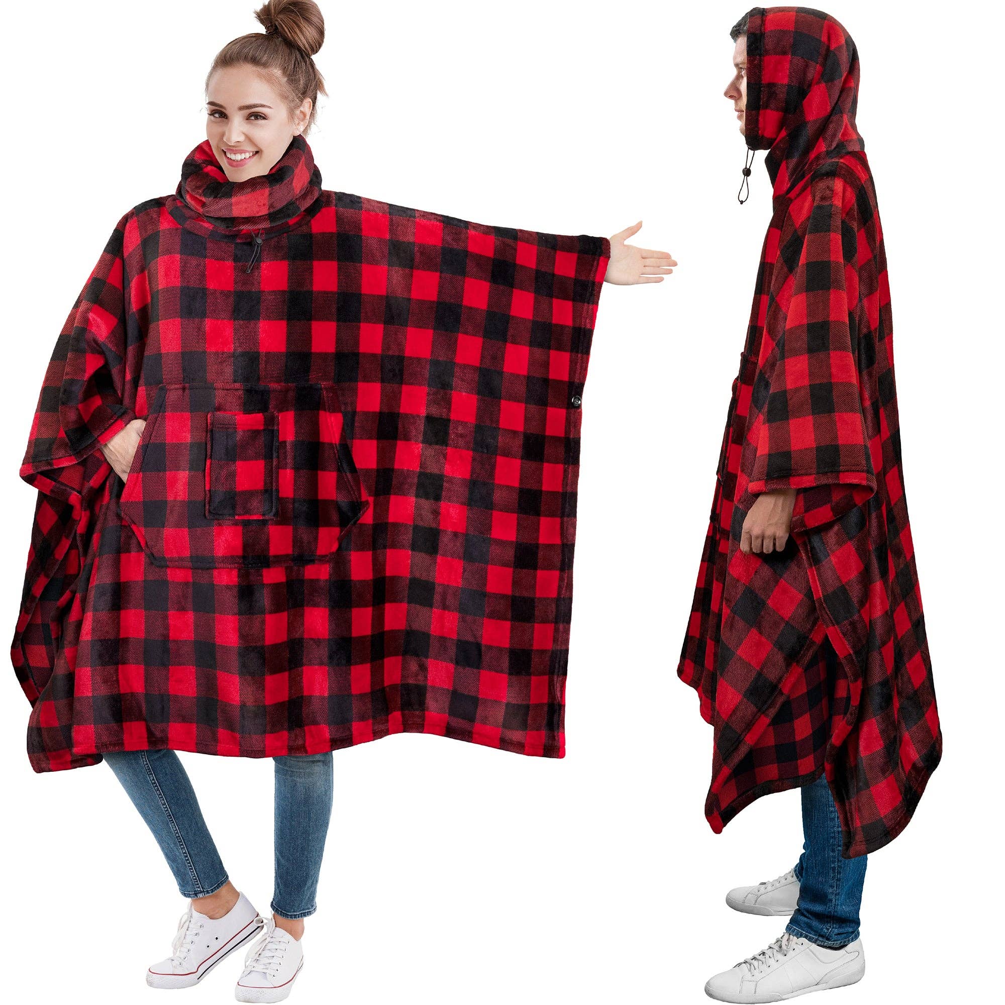 Pavilia - Wholesale Poncho - Women's - Neck Warmer Hooded Poncho Blanket2