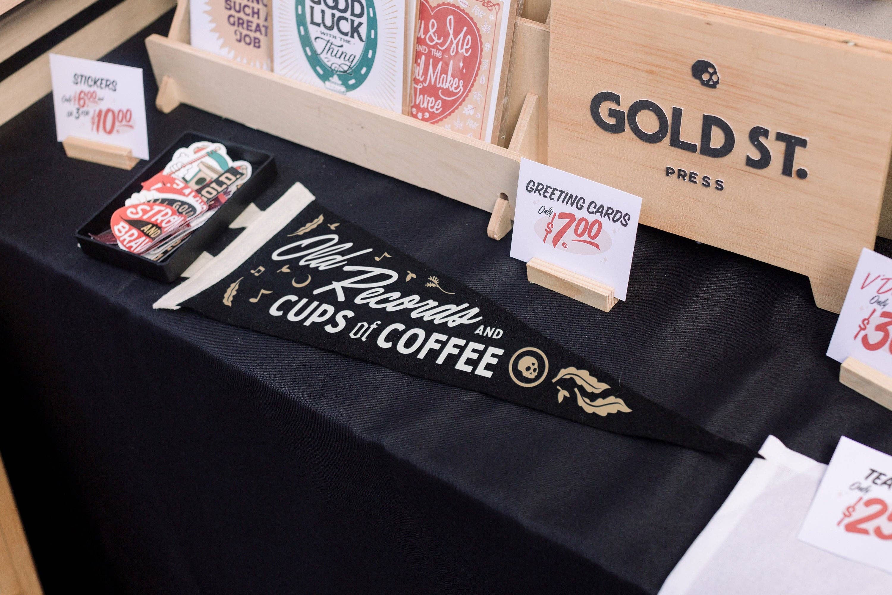 Gold St. Press - Wholesale Flag - Old Records and Cups Of Coffee Pennant Flag1
