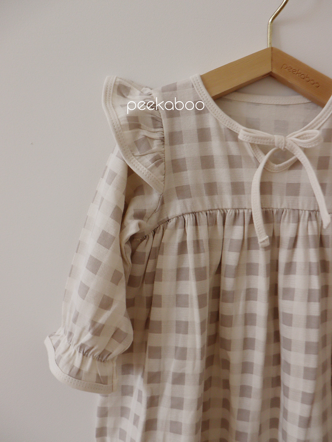 peekaboo - Wholesale Bodysuit (Non-Footed) - Baby - Baby Girl Plaid Check Ruffle Bow  Bodysuit Romper FallWinter3