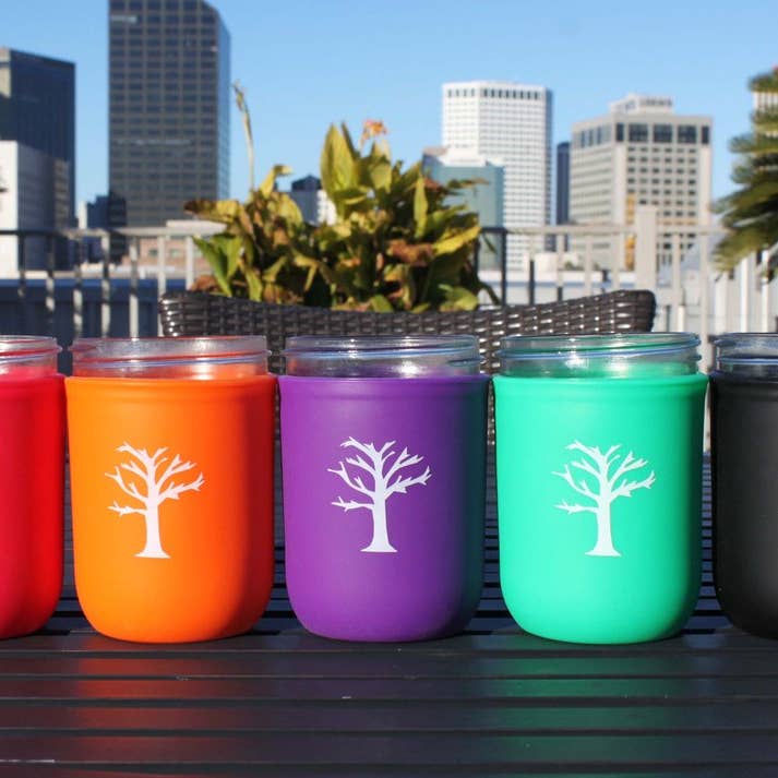 Frasco de pedreiro de silicone de 16 onças Koozie (Design de árvore) por atacado de Mason-Re