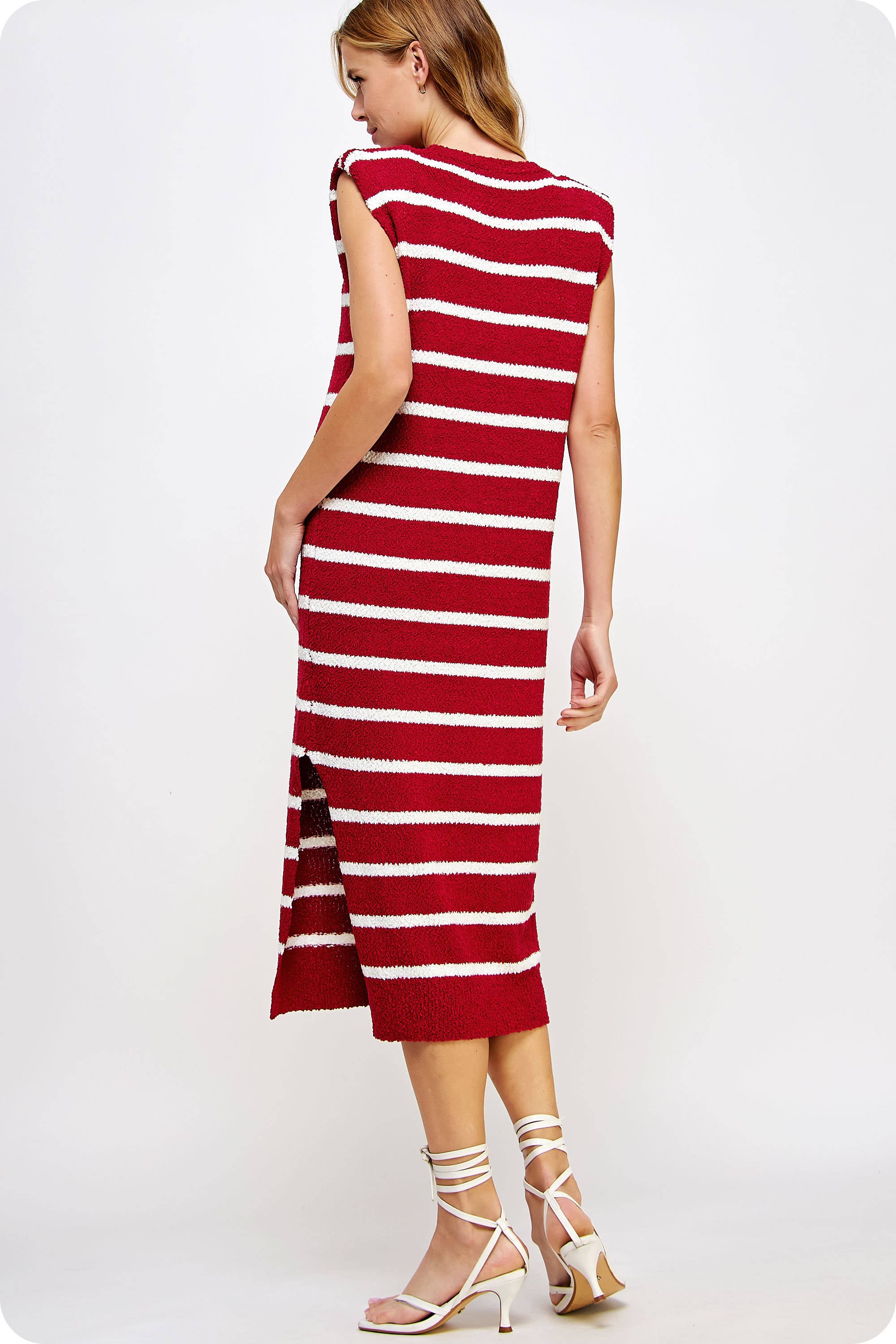 Strut & Bolt - Wholesale Dress - Women's - Shoulder Pad Sleeveless Textured Striped Knit Dress5