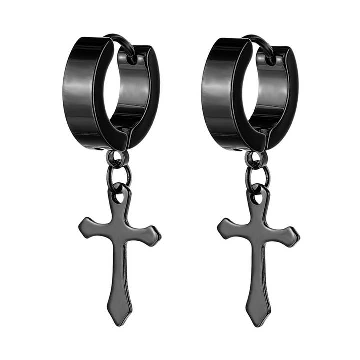 Huggie Earrings with Gothic Cross for wholesale by It's Your Journey LLC