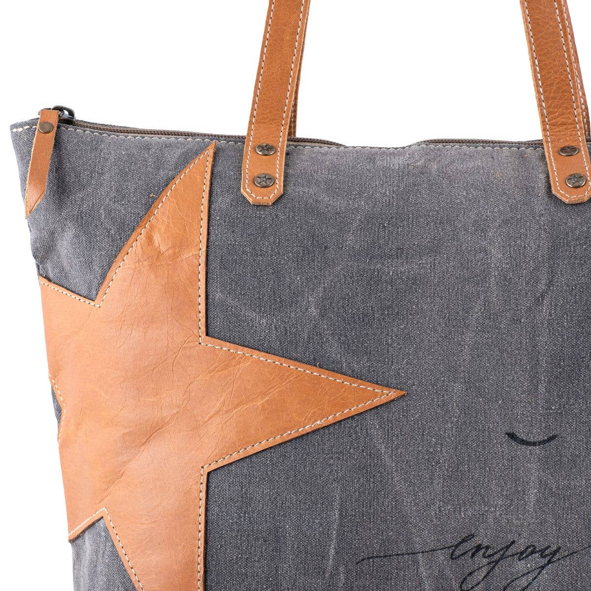 Sixtease Bags USA – Sacola - Mulher por atacado – Saco de Mão Feminino Canvas Leather Star -enjoy Life - Cinzento2