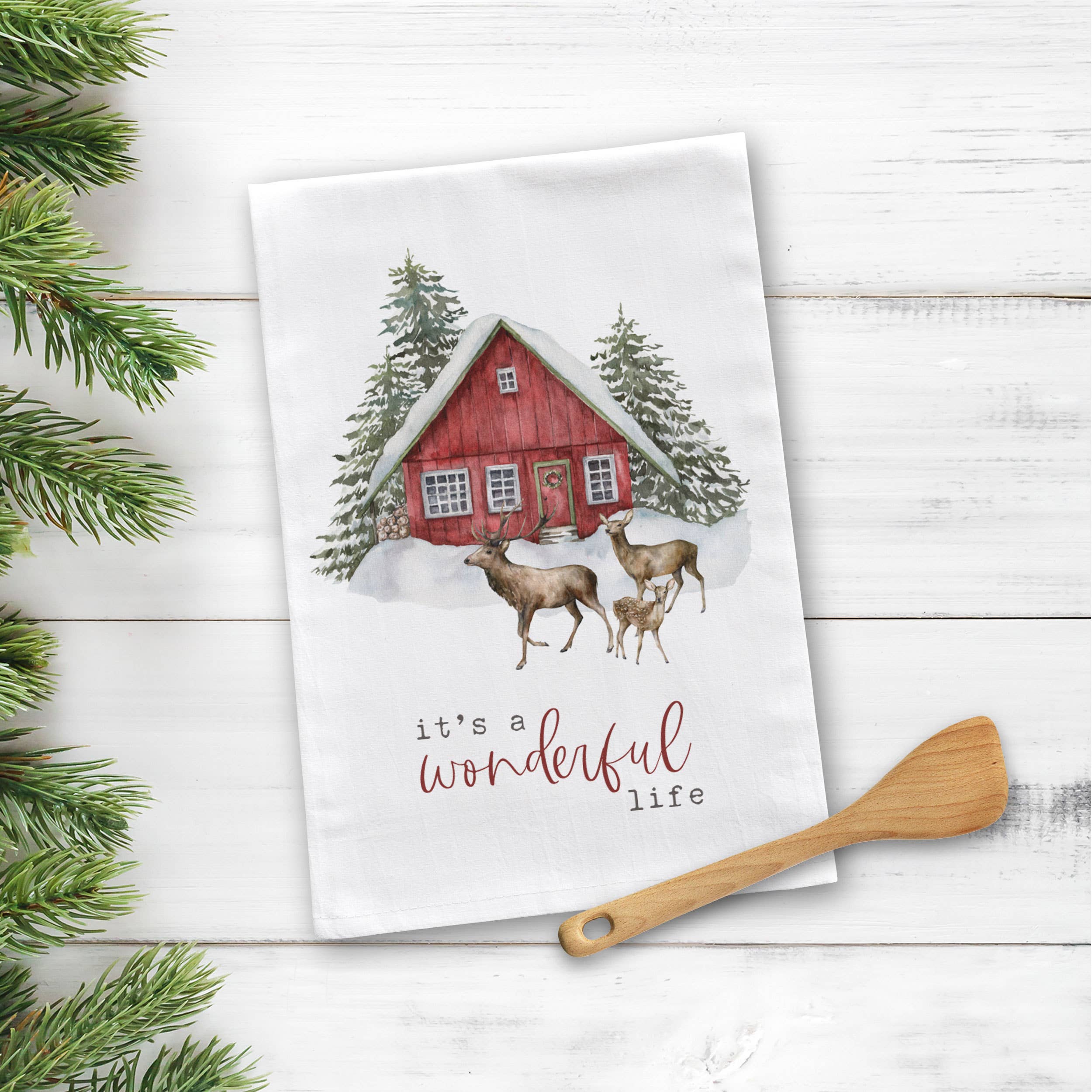 ZA Handmade Wholesale – Großhandel Geschirrtücher – Schlichtes hübsches weihnachtliches Geschirrtuch „It's a wonderful life“ de1