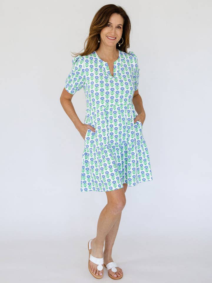 Louisa Kortärmad Klänning - Små Zinnior Blå för wholesale av sailor-sailor