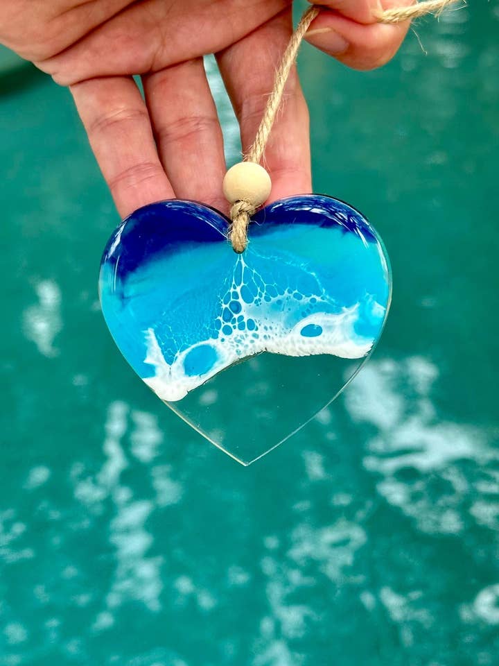 Clear Acrylic Ocean Resin Waves Heart for wholesale by Artful Nests