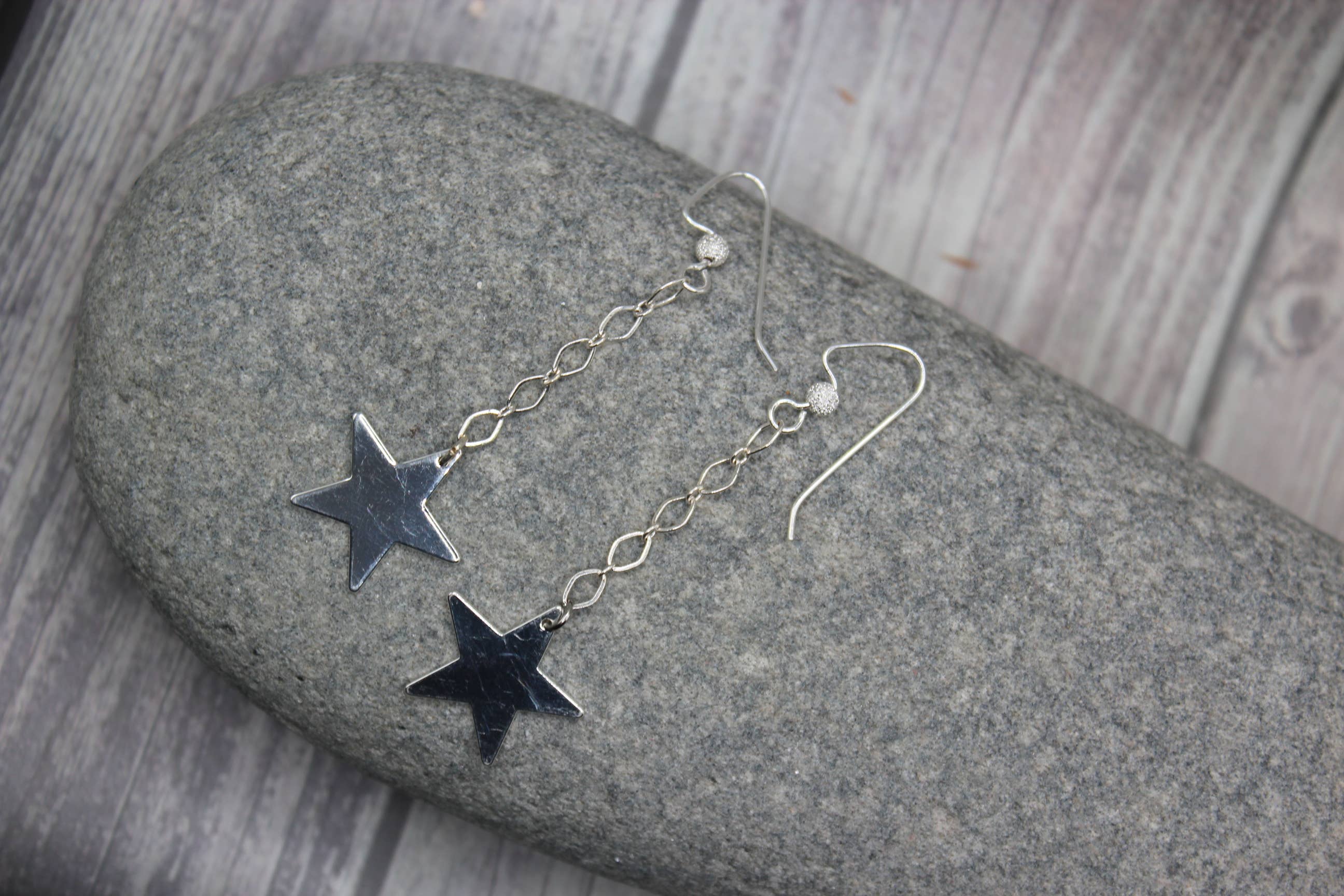 Harper House Studio - Wholesale Dangle Earrings - Long Sleek Silver Earrings Featuring Whimsical Star Details1