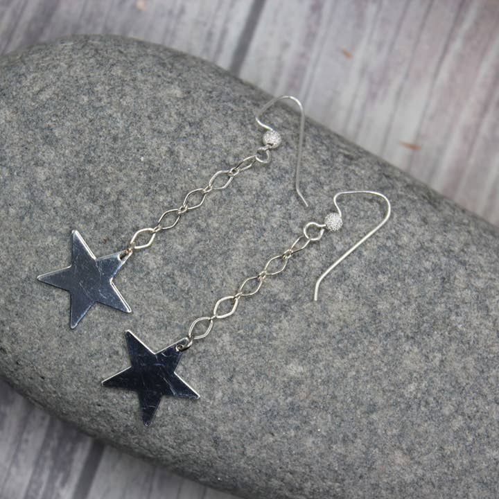 Harper House Studio - Wholesale Dangle Earrings - Long Sleek Silver Earrings Featuring Whimsical Star Details1