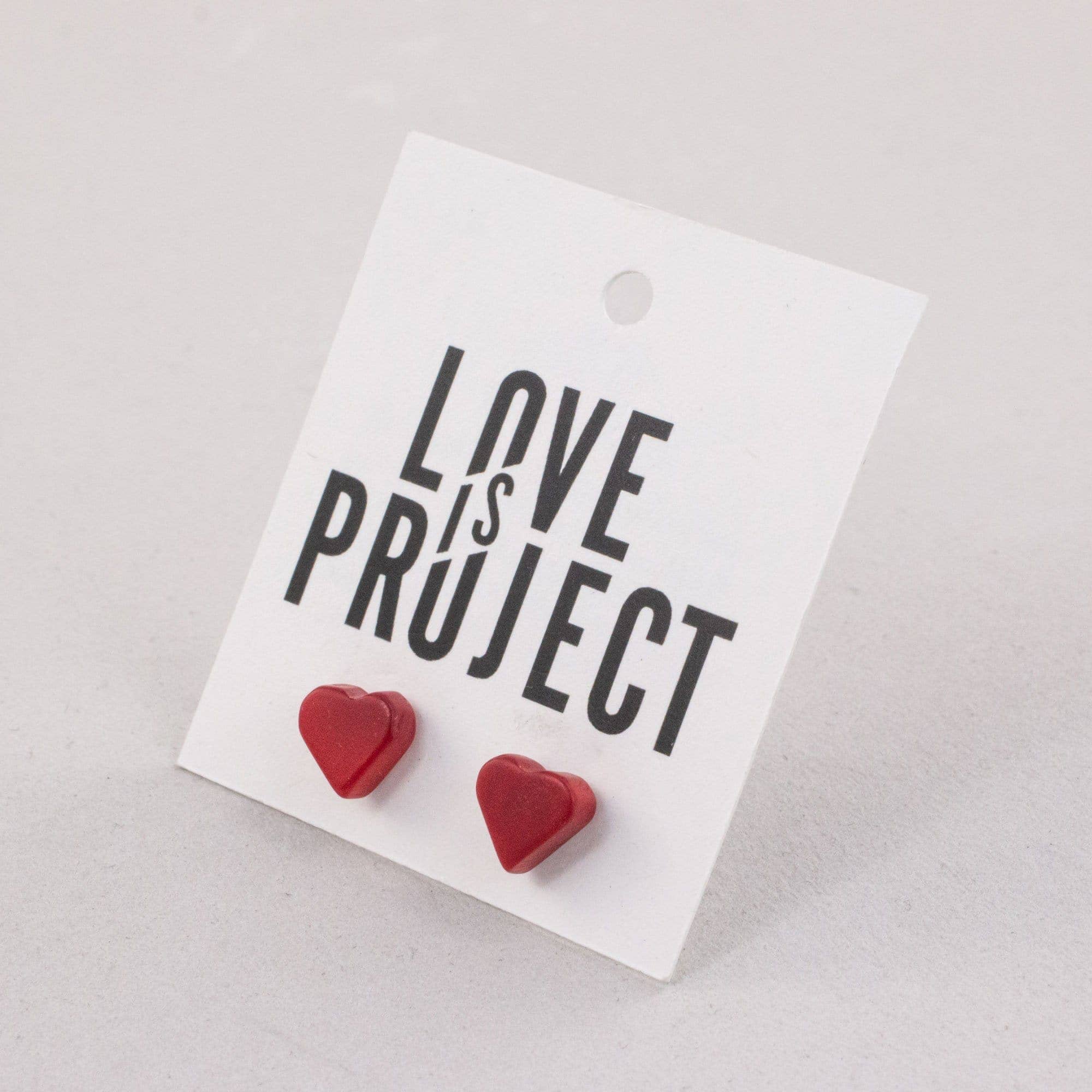 Love Is Project - Wholesale Stud/Post Earrings - Tagua Heart Earrings - Red2