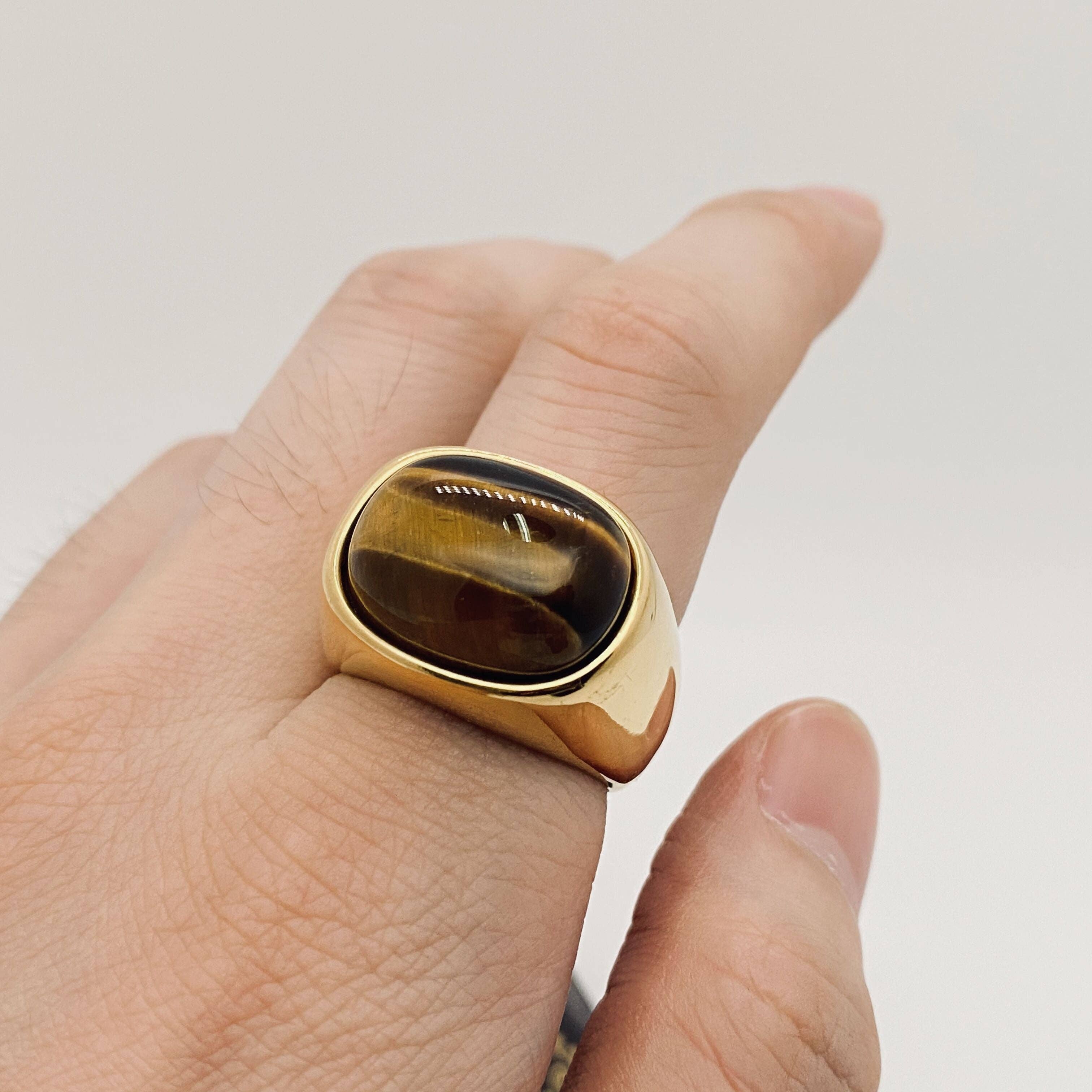Mio Queena - Wholesale Signet Ring - Tiger Eye Stone Men's Stainless Steel Ring - MJ/MR1