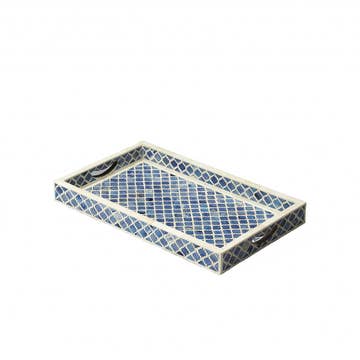 Blue Quatrefoil Bone Inlay Serving Tray Blue Quatrefoil Bone Inlay Serving Tray