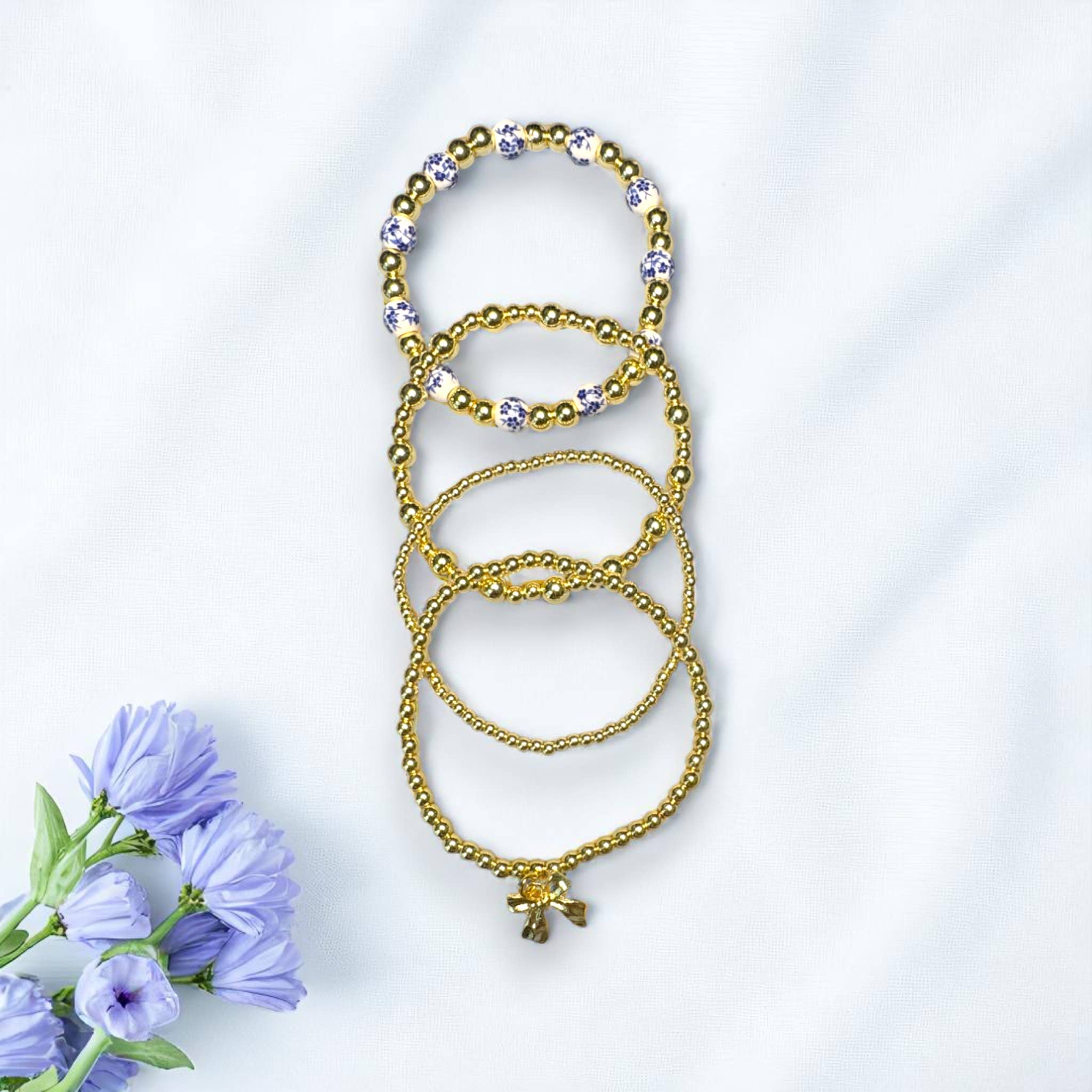 Fish Towne Designs, LLC - Wholesale Jewelry Set - Gold and Chinoiserie Beaded Bracelet Stack4