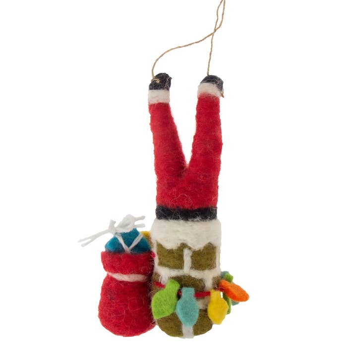 Global Crafts - Wholesale Ornament - Up on the Rooftop Santa Handmade Felt Ornament4