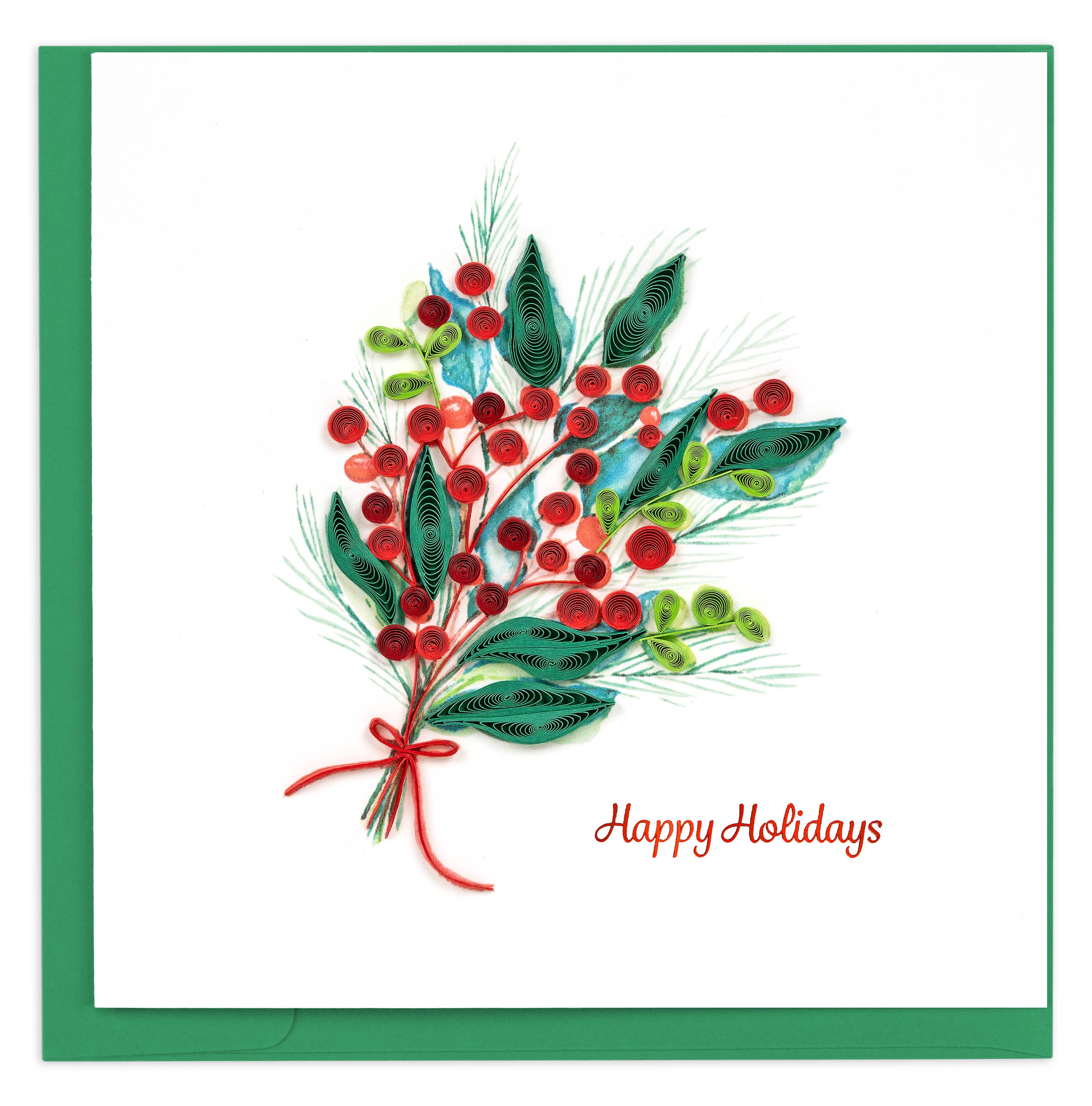 Quilling Card - Wholesale Everyday Greeting Card - Quilled Holly Berry Bunch Greeting Card0