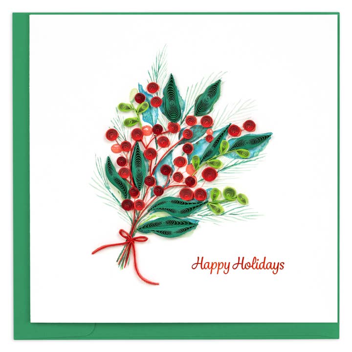 Quilling Card - Wholesale Everyday Greeting Card - Quilled Holly Berry Bunch Greeting Card