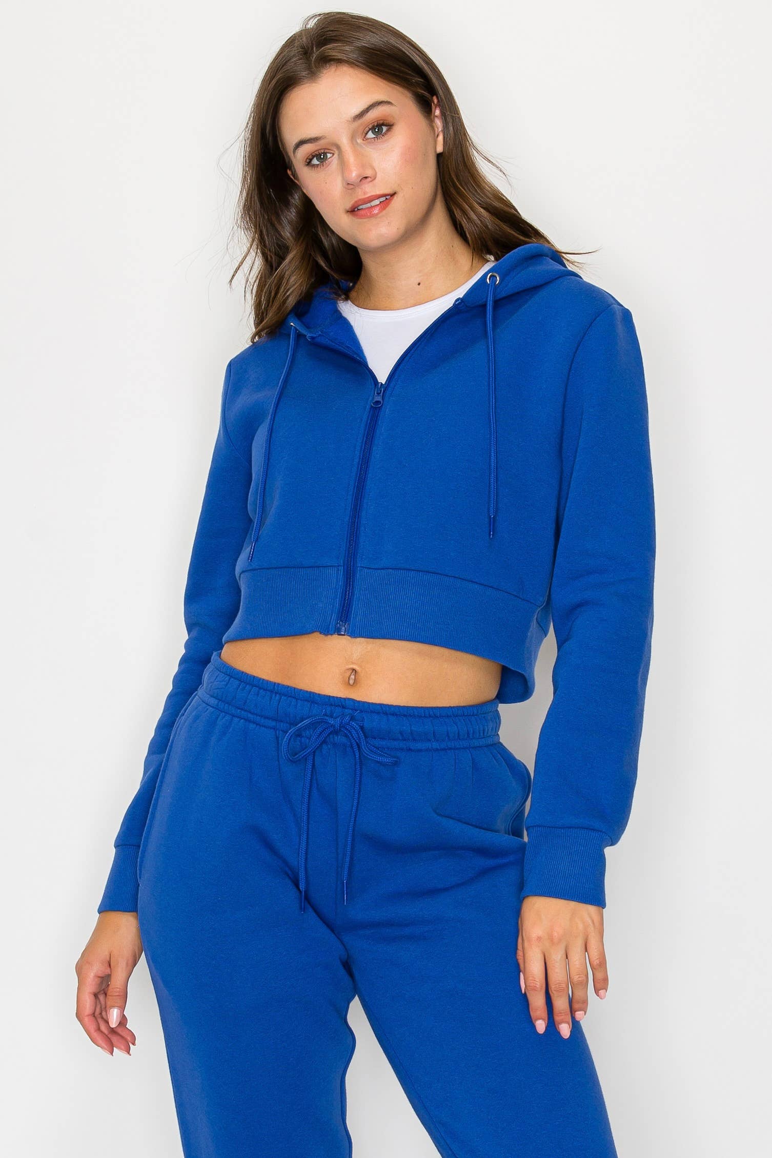 Color 5 - Wholesale Hoodie - Women's - Solid color fleece lined full zipper hoodie cropped jacket18