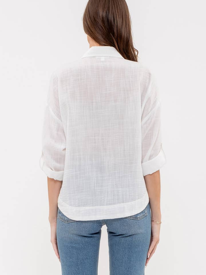 Blu Pepper - Wholesale Blouse - Women's - LIGHTWEIGHT COLLARED BUTTON DOWN 3/4 SLEEVE SHIRT