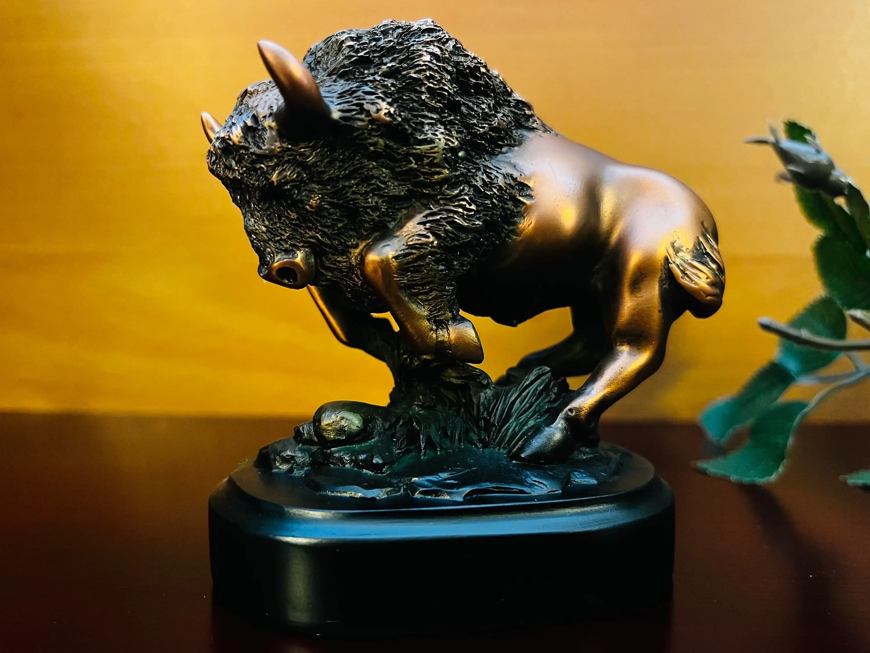 KSR Designs - Wholesale Sculpture - Small Bronze Finish Buffalo Sculpture on Base, 3.50"Hx3.25"W1
