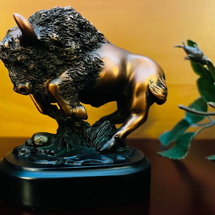 KSR Designs - Wholesale Sculpture - Small Bronze Finish Buffalo Sculpture on Base, 3.50"Hx3.25"W1