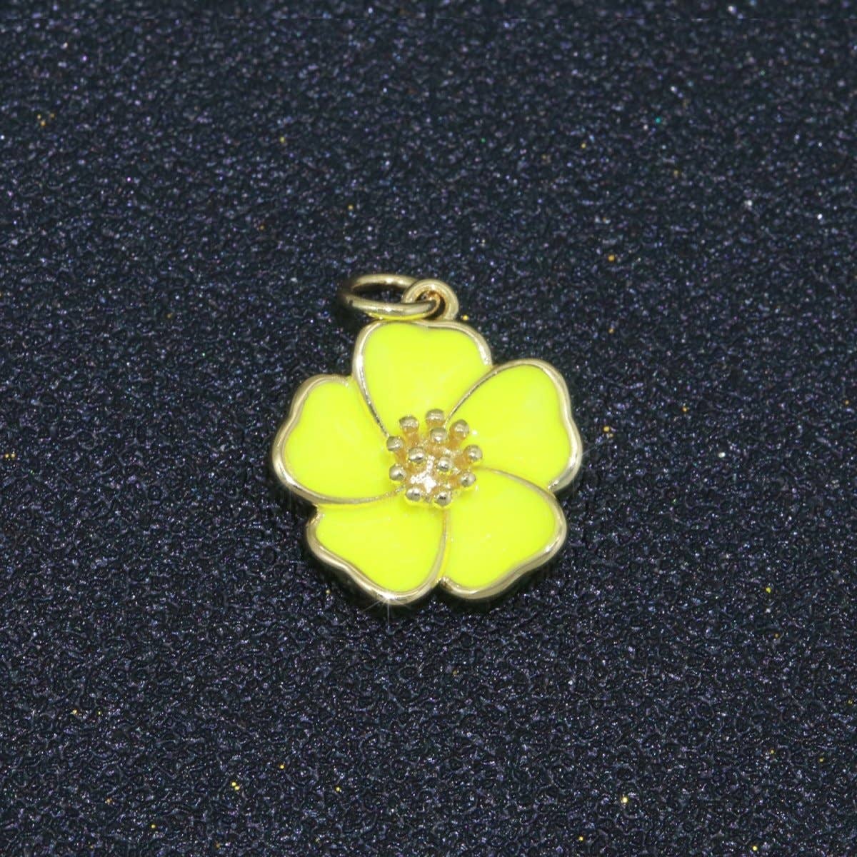 Aim Eternal - Wholesale Individual Charm/Pendant - Dainty Hibiscus Charm Tropical Flower Gold Filled Enamel Charm Hawaiian Inspired Jewelry Pendant for Necklace Bracelet Earring Component M-505 M-506 M-50711