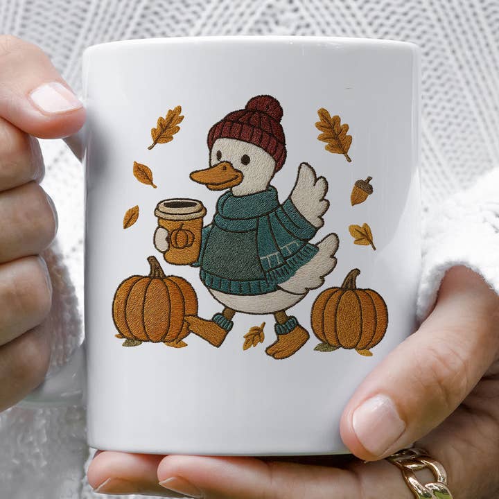 Goose Coffee Pumpkin Fall Embroidered Looking Coffee Mug for wholesale by Sister Ray