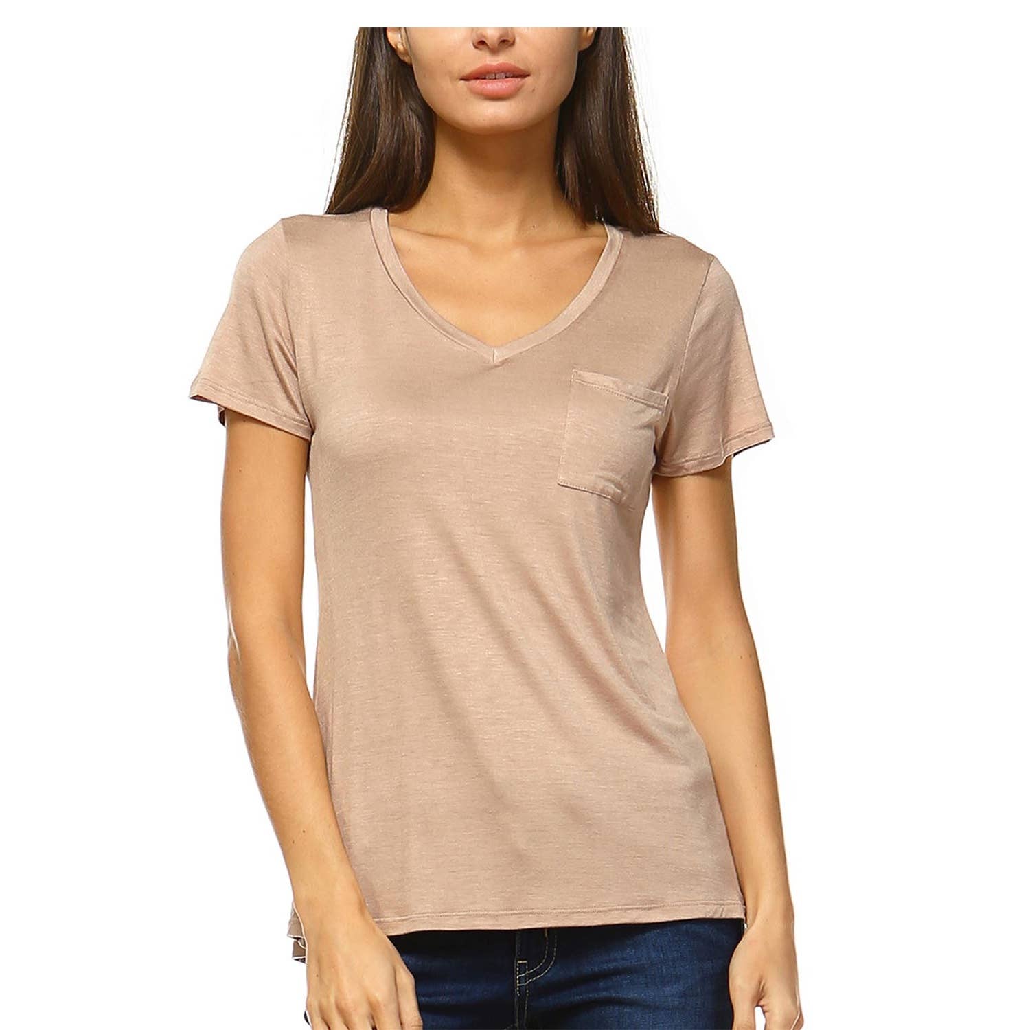 JHP Collection - Wholesale Shirt - Women's - WOMENS CASUAL SOLID V NECK SHORT SLEEVE T SHIRT20