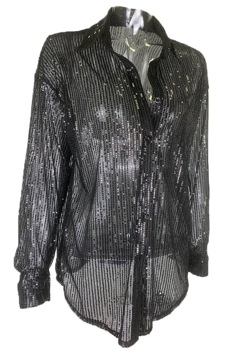 Mccolin - Wholesale Buttoned-down shirt – Women's - Sparkling Sequin Button-Front Blouse7