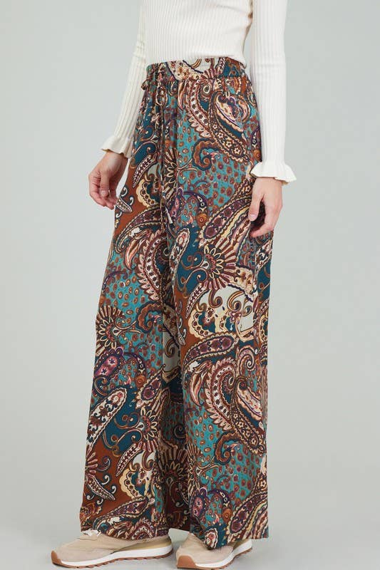 Mlt marrone Pantaloni a gamba larga con stampa paisley in vendita all'ingrosso su Faire1