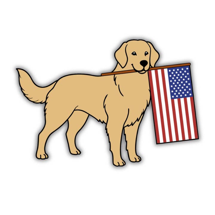 Golden Retriever - American Flag Patriotic Sticker for wholesale by Hazy Holler Goods