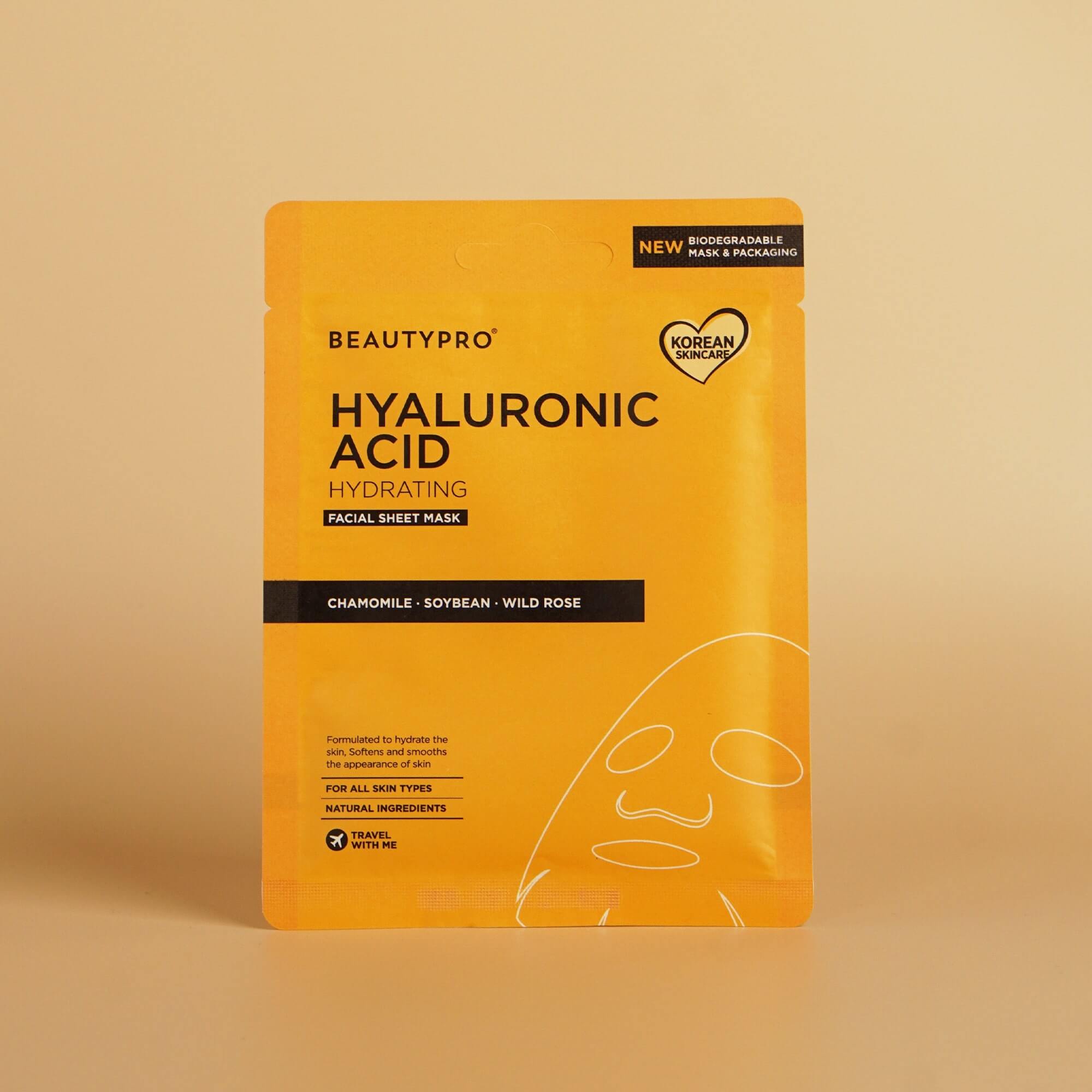 BEAUTYPRO – wholesale Skincare face mask – HYALURONIC ACID Hydrating Facial Sheet Mask - 100% Biodegradable1