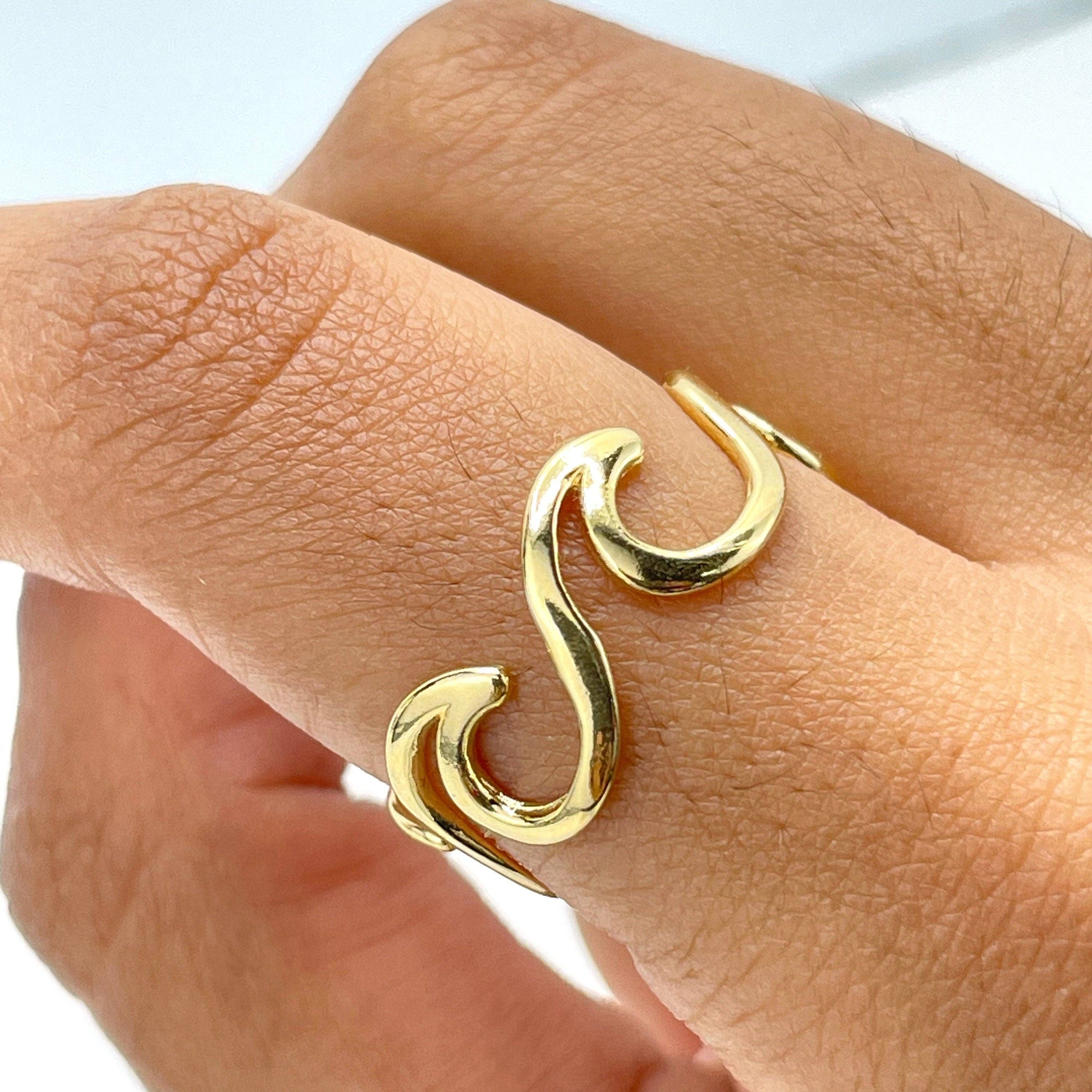 DIJU Jewelry - Wholesale Band/Stacked Ring - 18k Gold Filled Waves Shape Ring, Summer Jewelry, Beach Tropical Ring, Wholesale Jewelry Making Supplies2