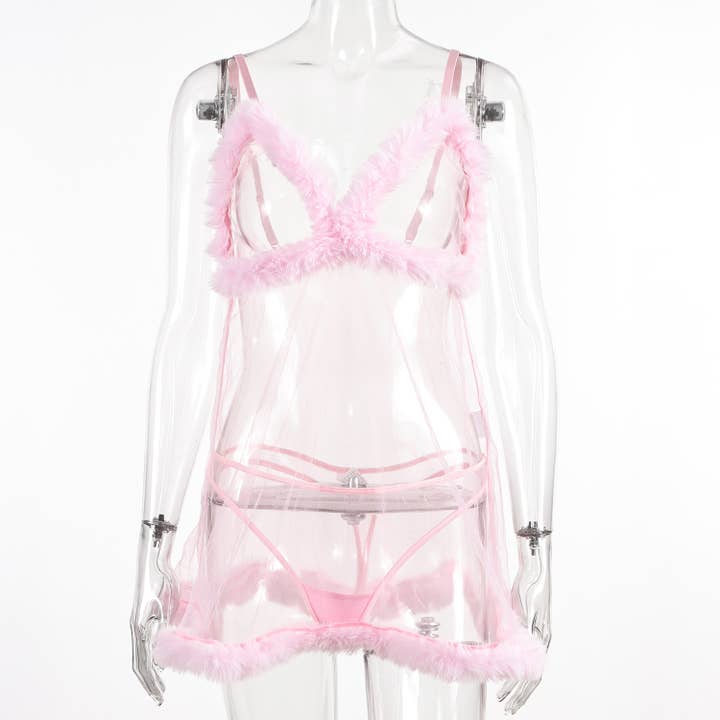 Tourtiwi - Wholesale Lingerie Set – women's - Valentine's Day Mesh Plush Lace Splicing Sling Dress6