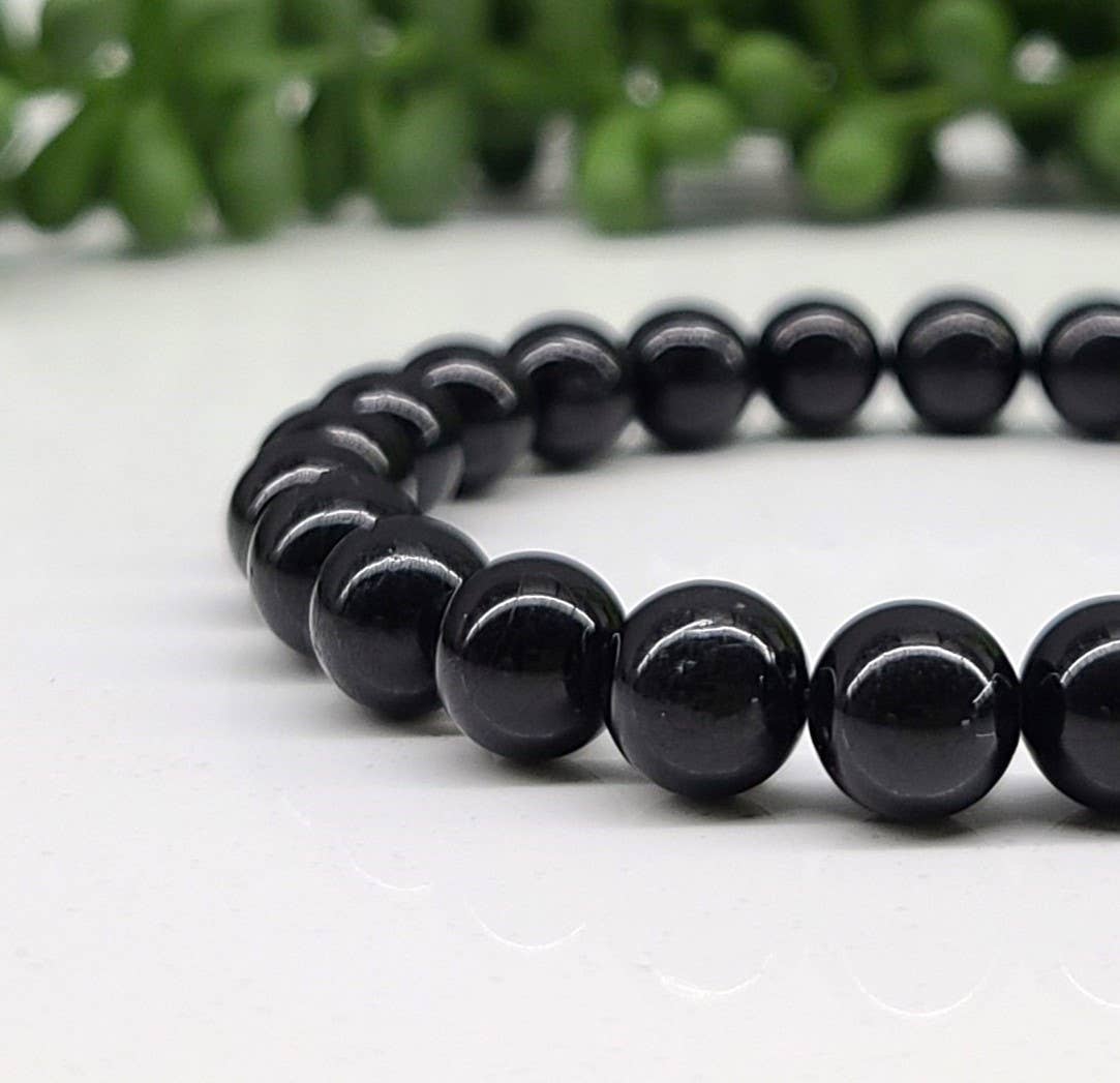 Meraki Gemstones - Wholesale Beaded Bracelet - Black Onyx Gemstone Stretchable Bracelet  8mm Beads, 7.5"L1